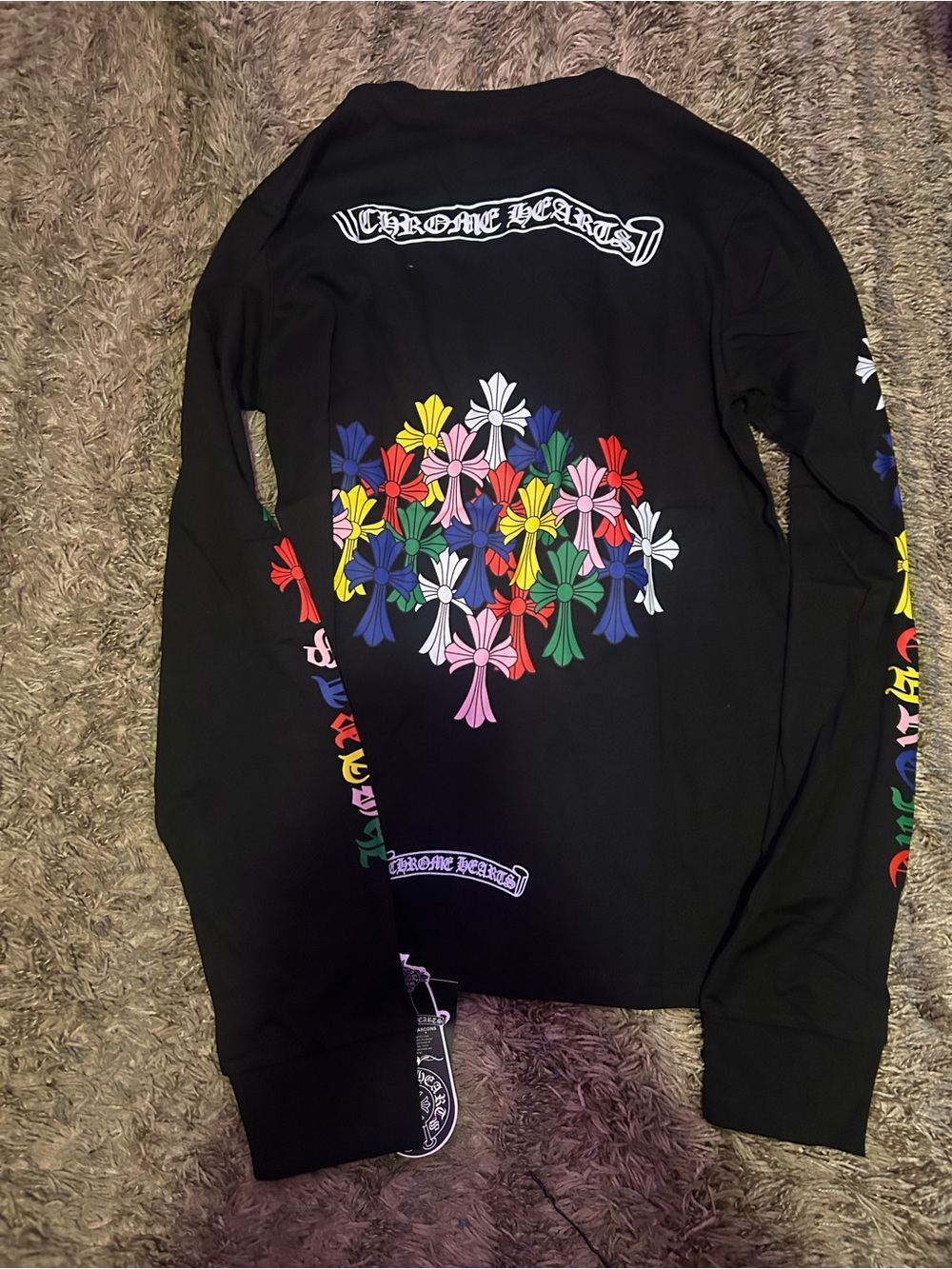 Chrome Hearts Black Tee with Multicolor Floral Cross Graphics